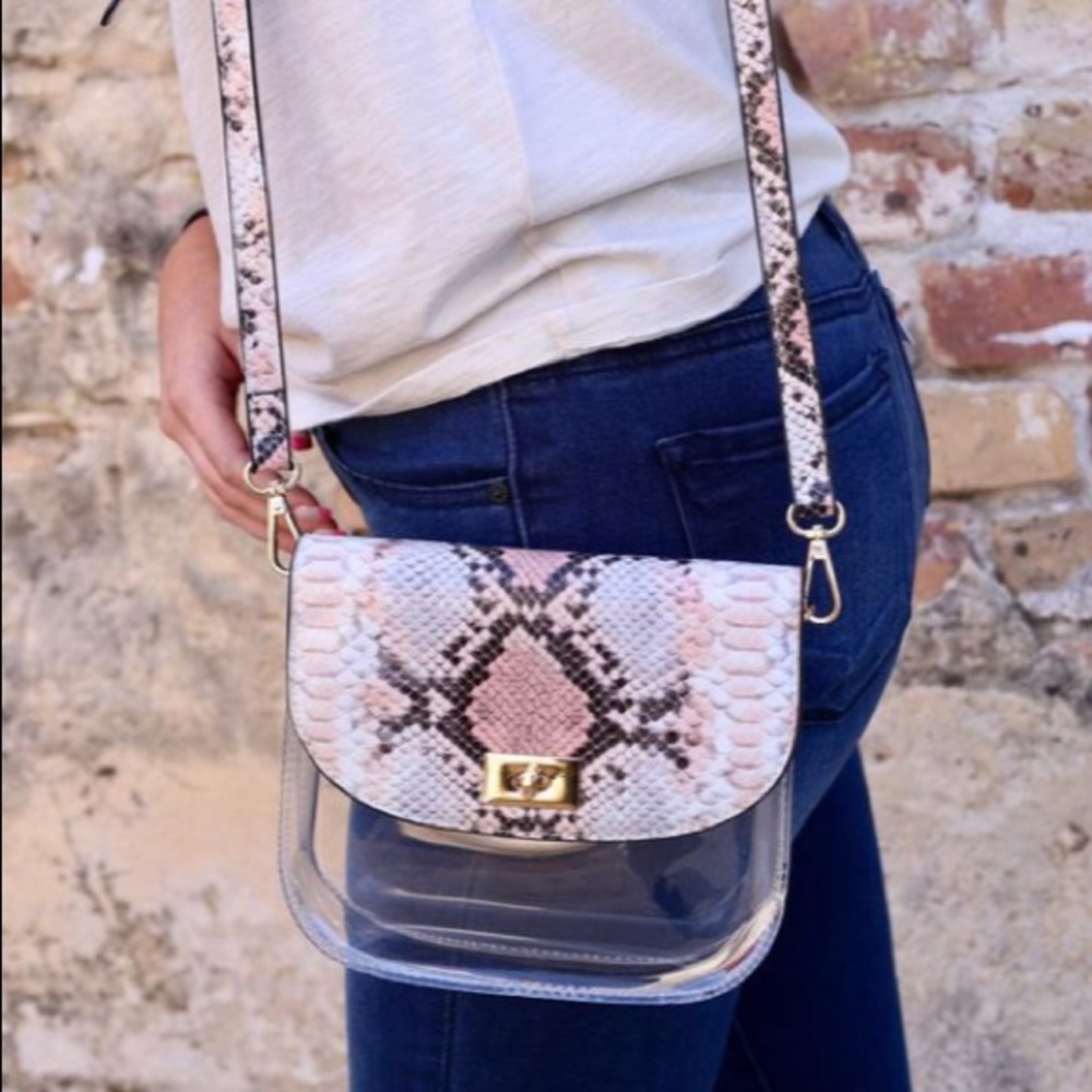 Peach Snake Clear Crossbody Bag